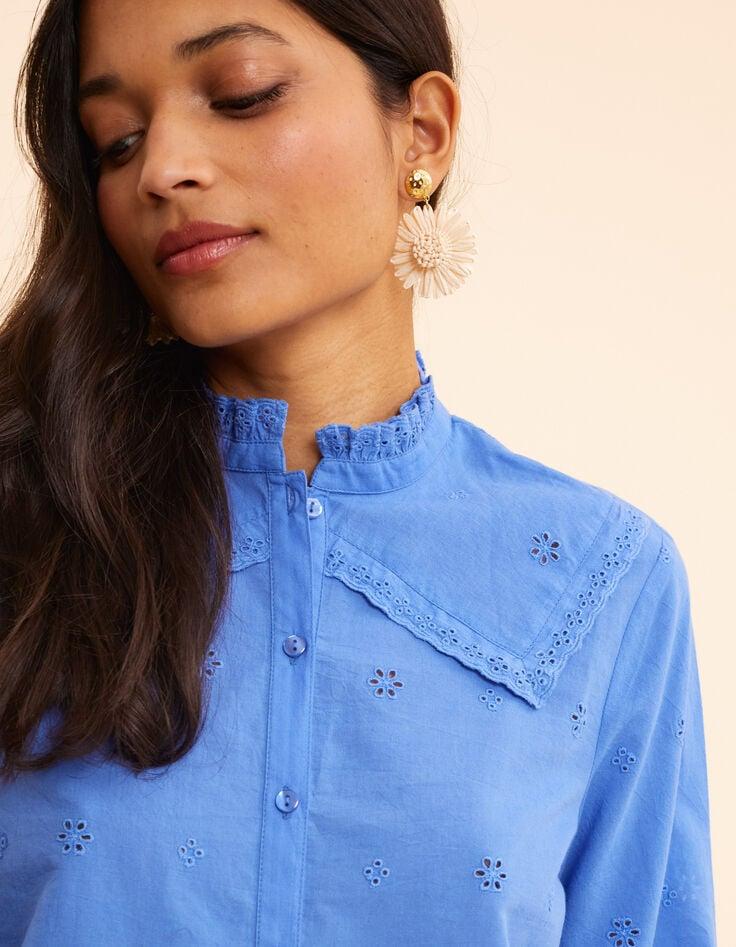 ikks Chemise bleue broderie anglaise col cousu I.Code