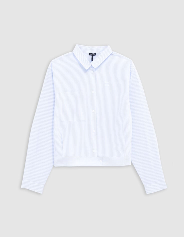 Ikks Chemise Bleue Fines Rayures Esprit Veste Fille