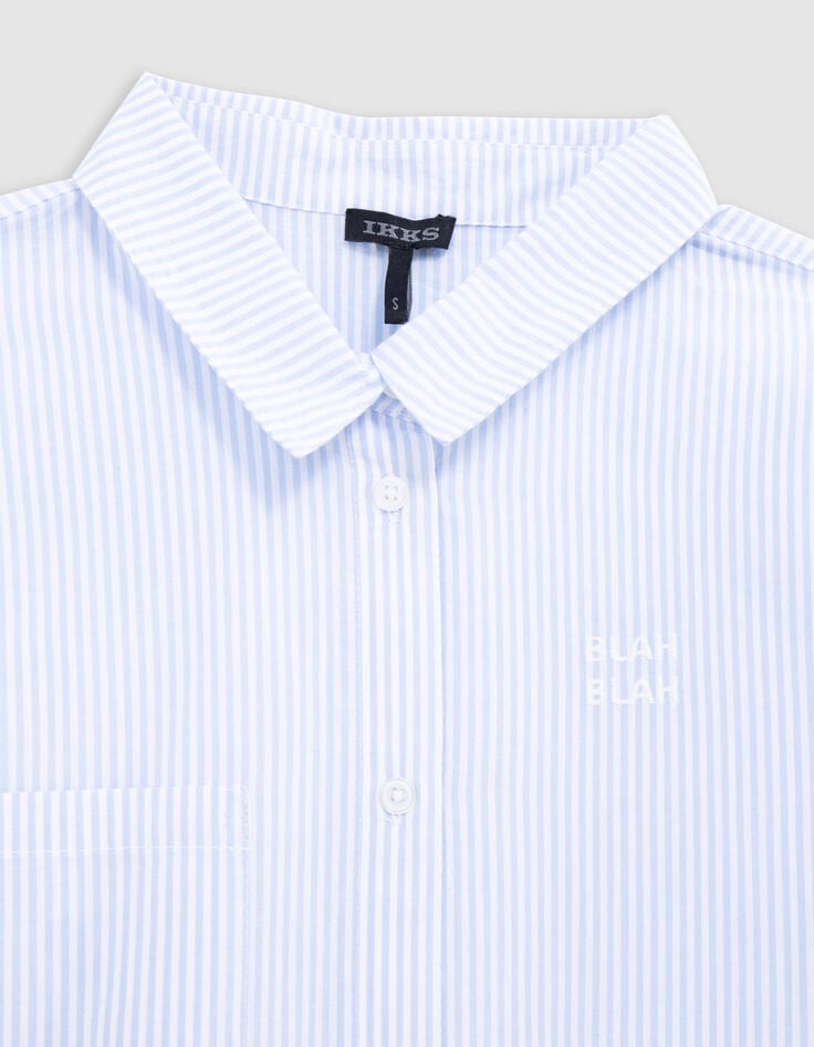 Ikks Chemise Bleue Fines Rayures Esprit Veste Fille