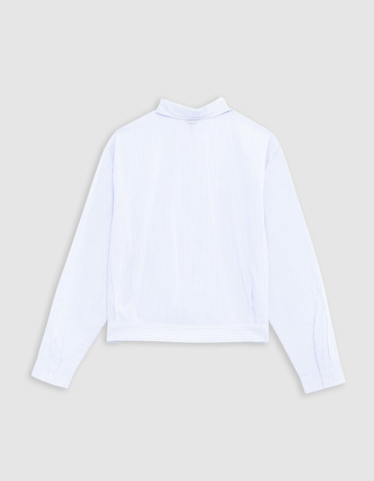 Ikks Chemise Bleue Fines Rayures Esprit Veste Fille