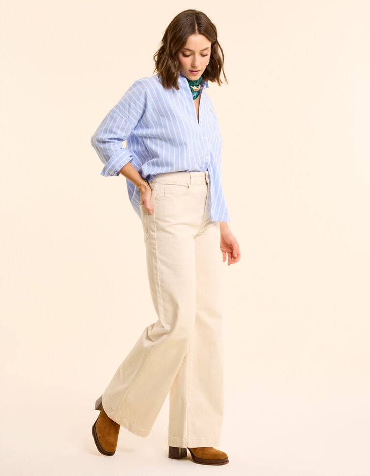 Ikks Chemise Bleue Motif Rayures Broderie Double Cœur I.Code