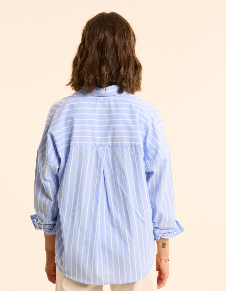 Ikks Chemise Bleue Motif Rayures Broderie Double Cœur I.Code