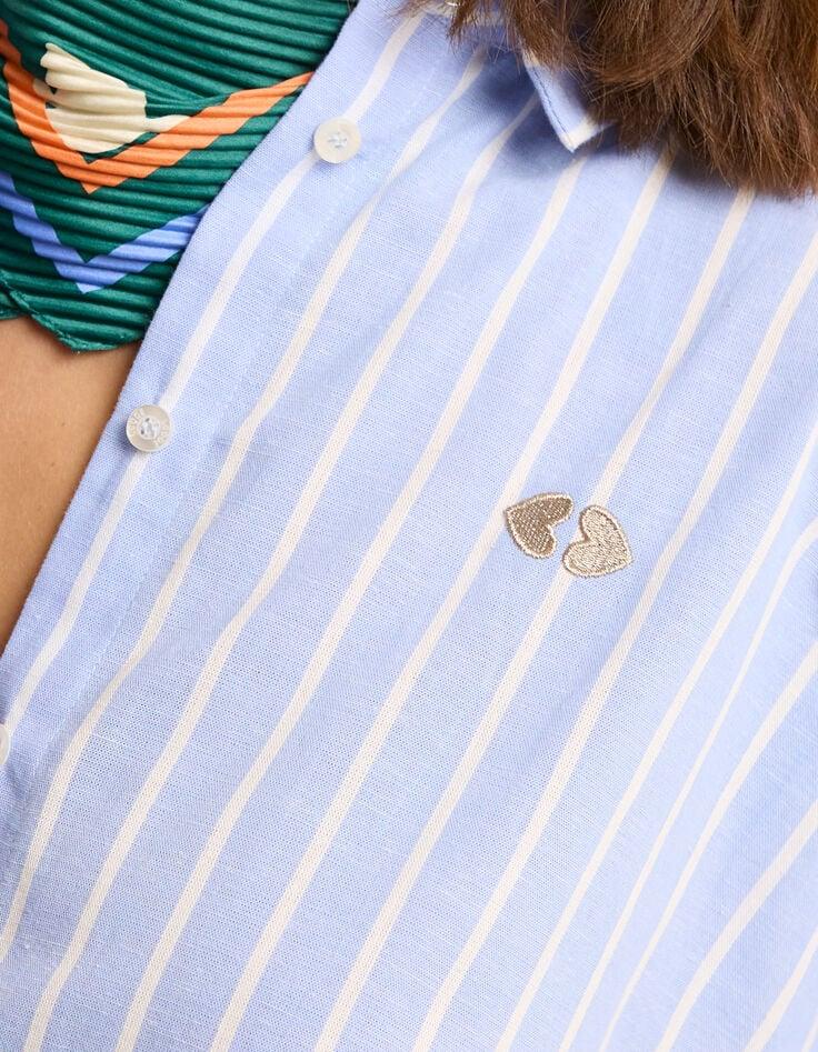 Ikks Chemise Bleue Motif Rayures Broderie Double Cœur I.Code
