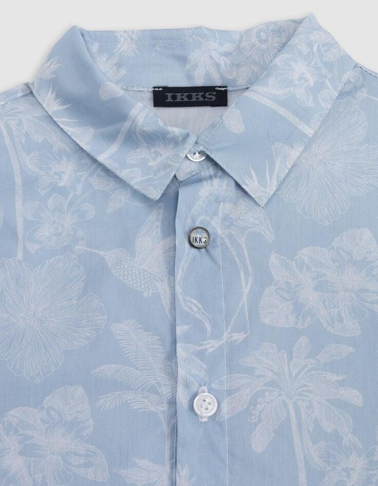 Ikks Chemise Bleue Tissu Liberty Motif Exotique Garçon