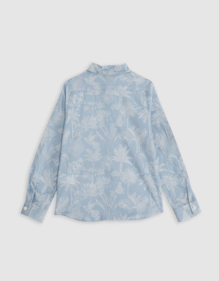 Ikks Chemise Bleue Tissu Liberty Motif Exotique Garçon