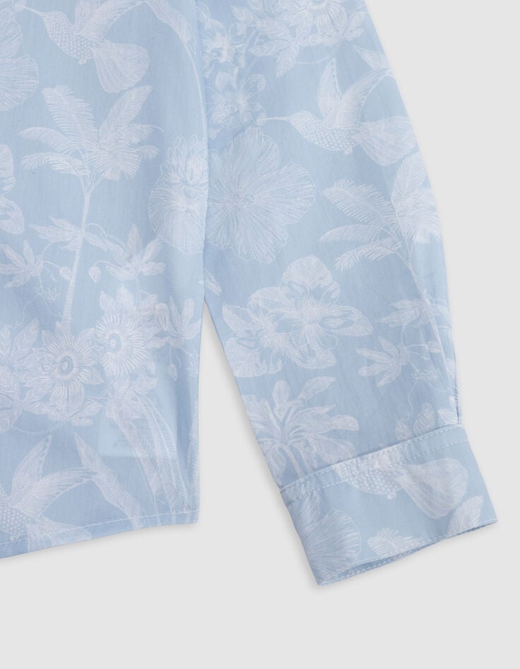 Ikks Chemise Bleue Tissu Liberty Motif Exotique Garçon