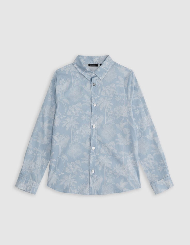 ikks Chemise bleue tissu Liberty motif exotique garçon