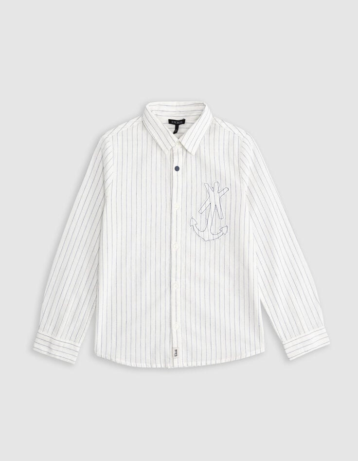 Ikks Chemise Crème Motifs Rayures Maxi Ancre Garçon