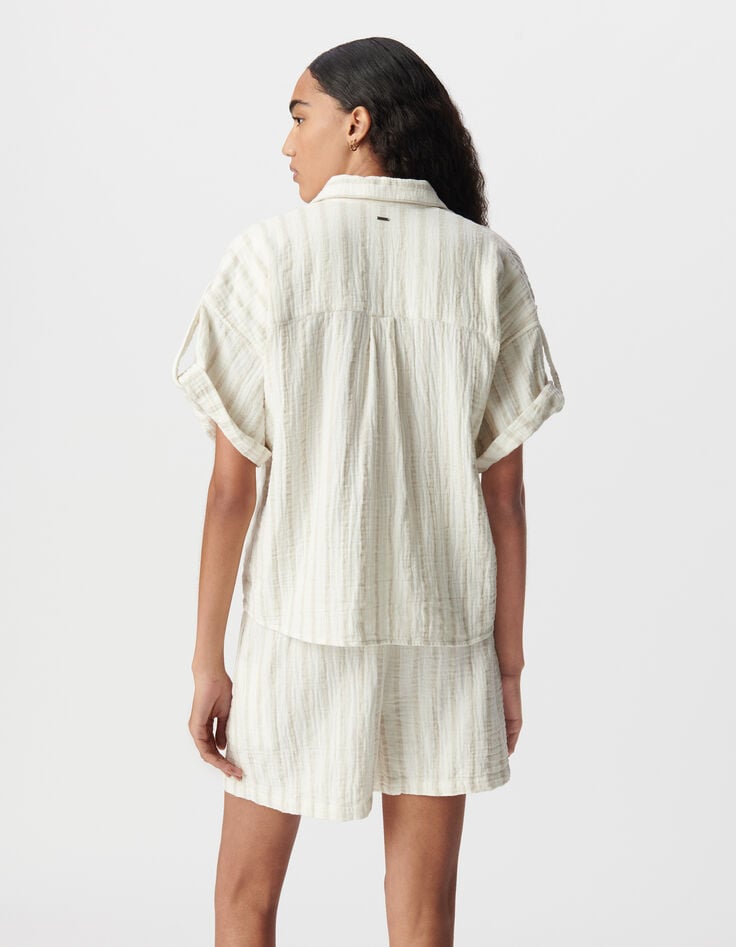 Ikks Chemise écrue Gaze De Coton Rayures Beiges Femme