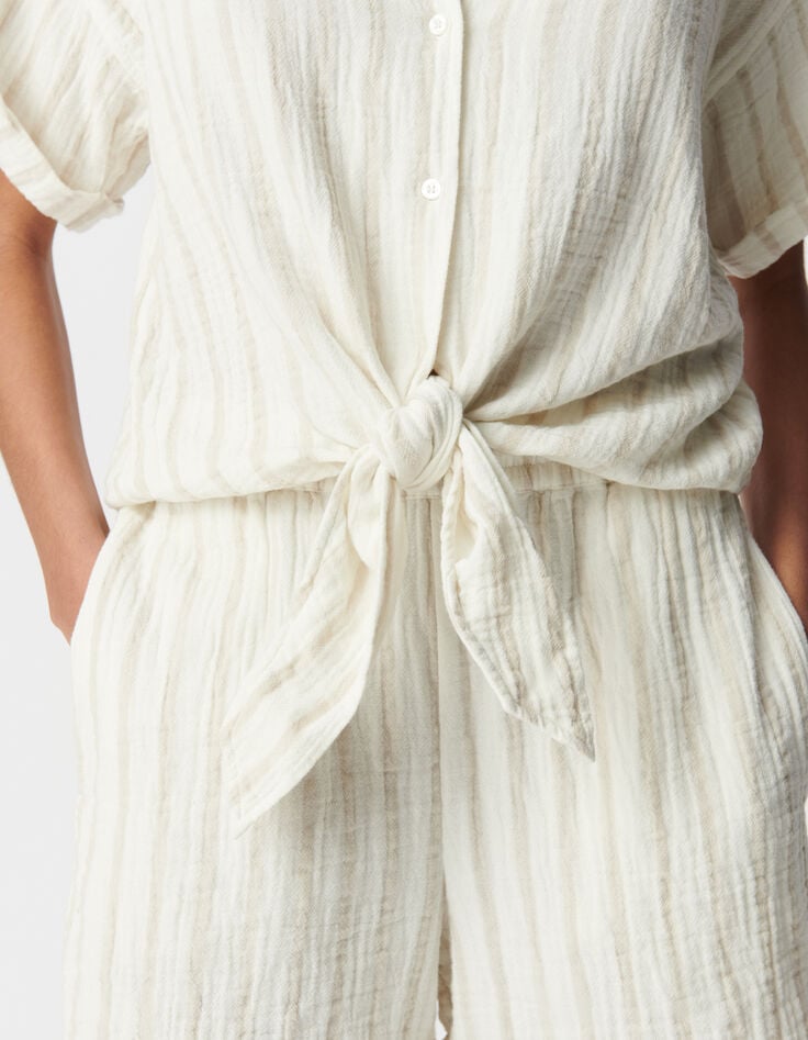 Ikks Chemise écrue Gaze De Coton Rayures Beiges Femme
