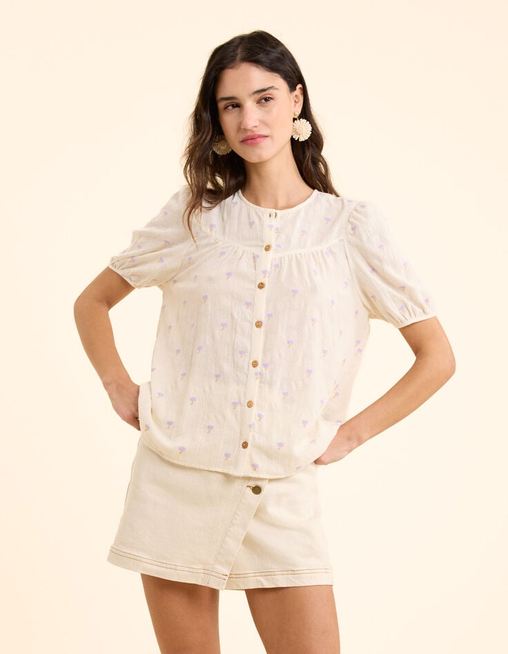 Ikks Chemise écrue Jacquard Broderies Palmiers I.Code