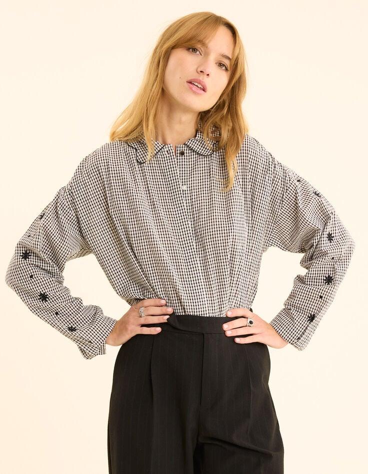 Ikks Chemise écrue Motif Vichy Manches Brodées Fleurs I.Code