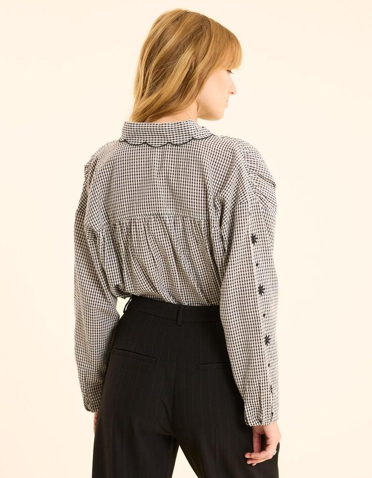 Ikks Chemise écrue Motif Vichy Manches Brodées Fleurs I.Code