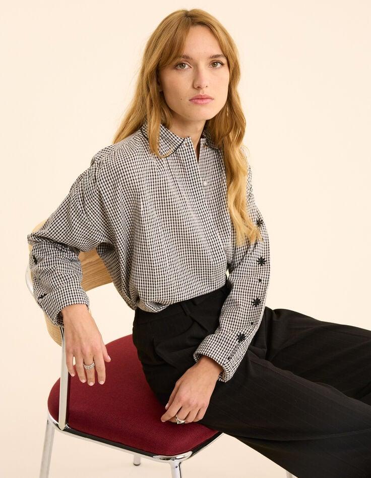 ikks Chemise écrue motif vichy manches brodées fleurs I.Code