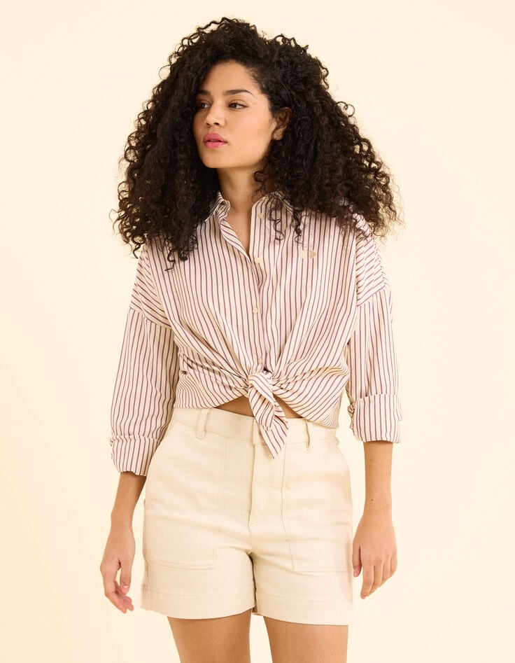 Ikks Chemise écrue Rayée Dark Purple Brodée Cœur I.Code