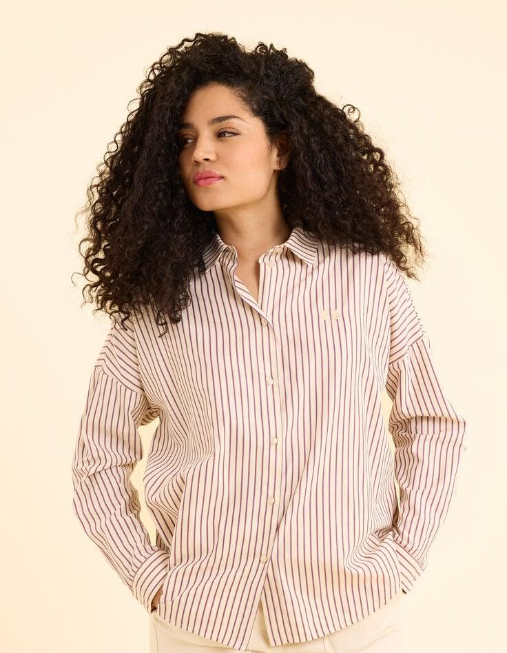 Ikks Chemise écrue Rayée Dark Purple Brodée Cœur I.Code