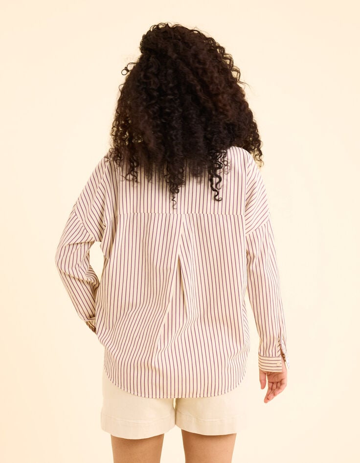 Ikks Chemise écrue Rayée Dark Purple Brodée Cœur I.Code