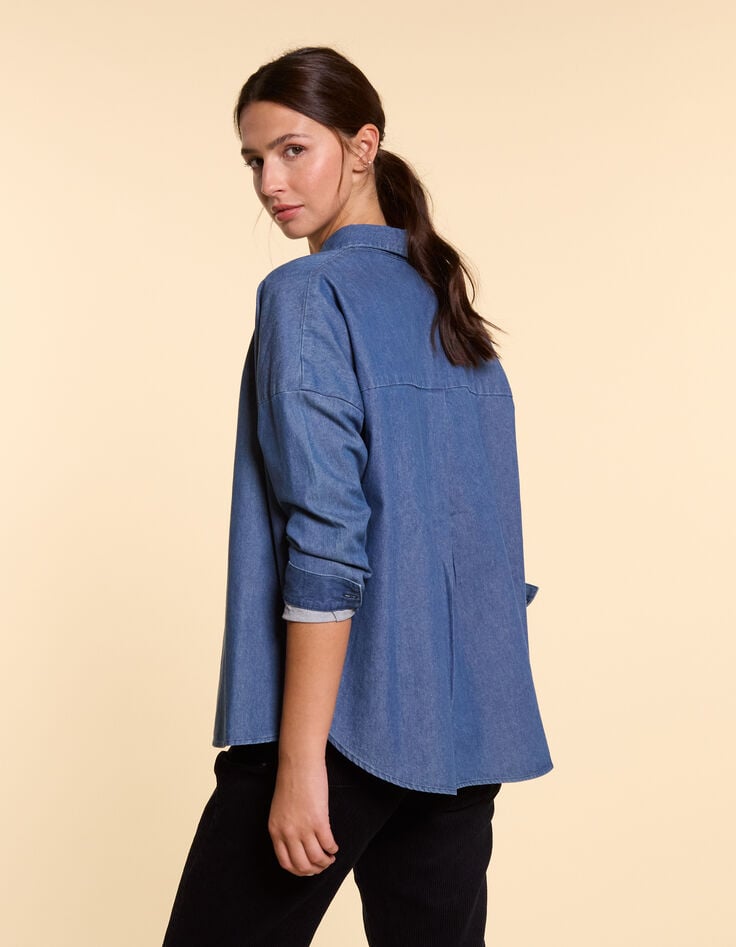 Ikks Chemise En Jean Bleu Authentique Brodée Cœur I.Code