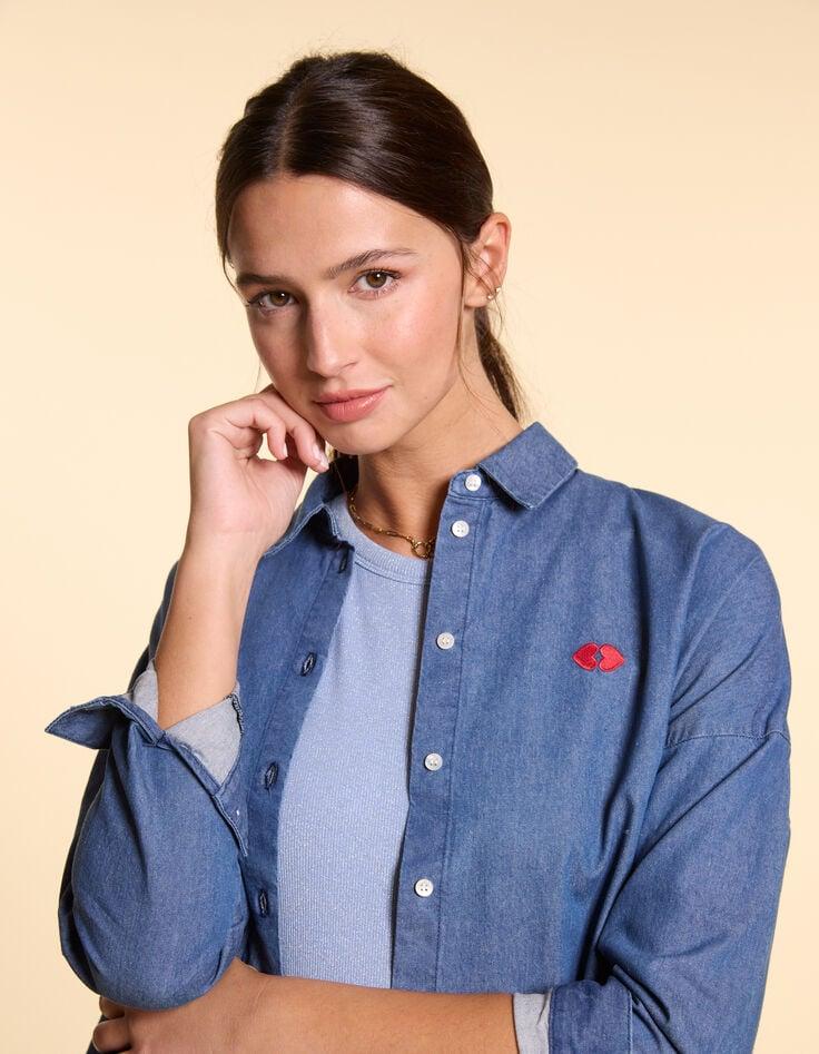 Ikks Chemise En Jean Bleu Authentique Brodée Cœur I.Code
