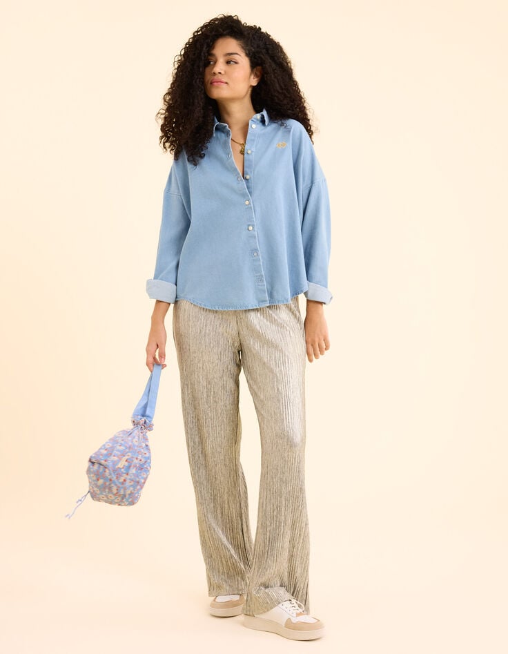 Ikks Chemise En Jean Bleu Broderie Double Cœur I.Code