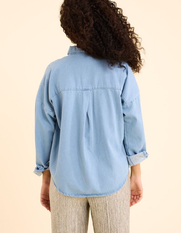 Ikks Chemise En Jean Bleu Broderie Double Cœur I.Code