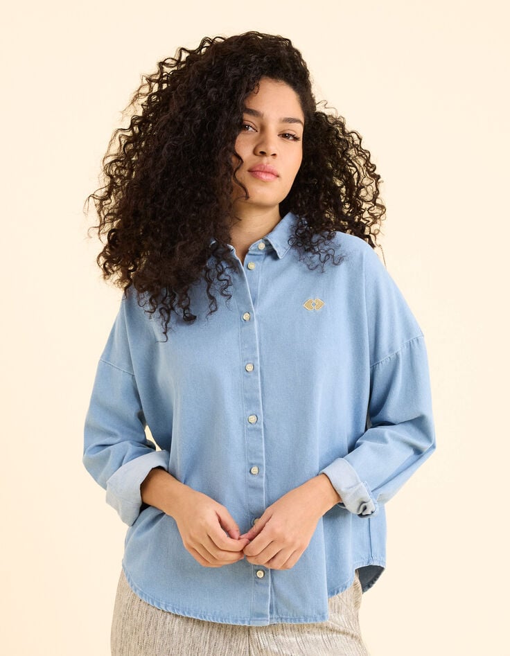 ikks Chemise en jean bleu broderie double cœur I.Code