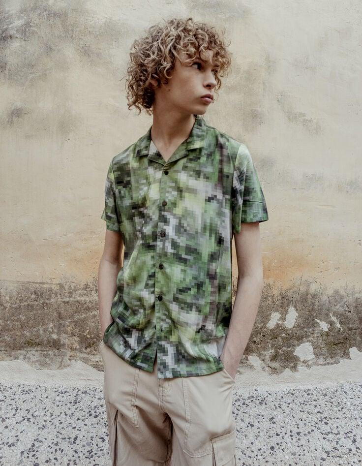 Ikks Chemise Kaki Imprimé Camouflage Pixellisé Garçon