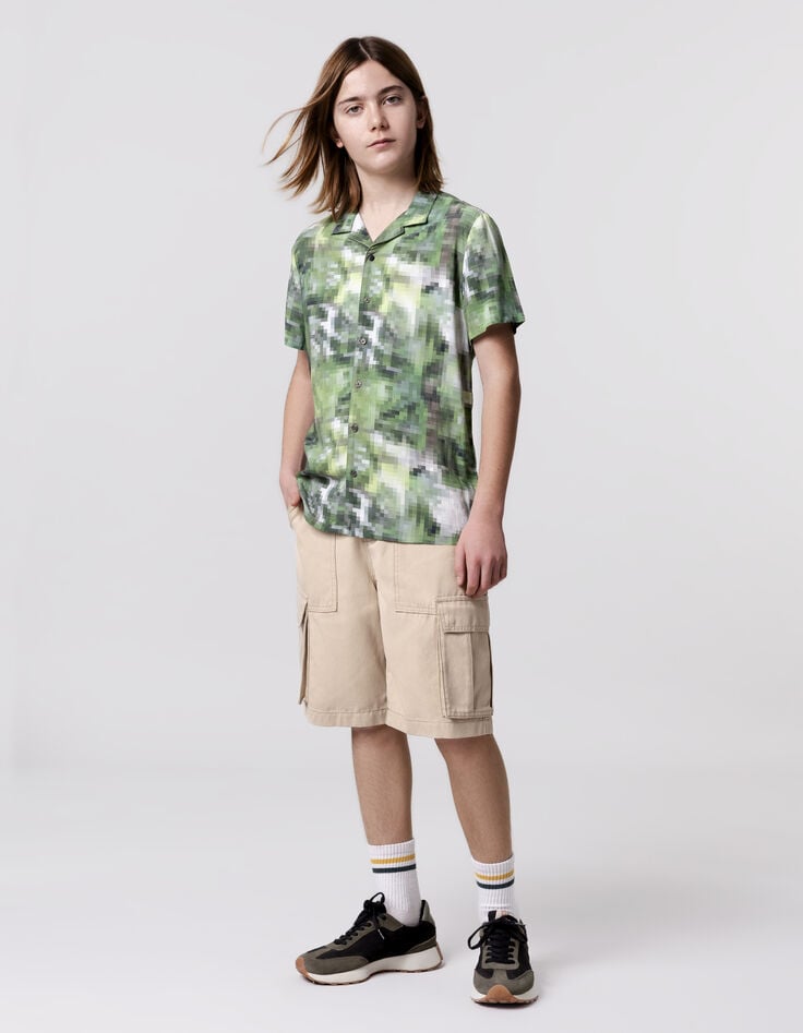 ikks Chemise kaki imprimé camouflage pixellisé garçon