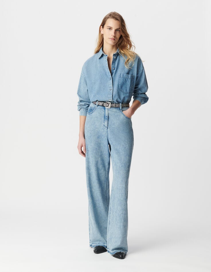 Ikks Chemise Manche Longue En Jean Bleu Coton Bio Loose Femme
