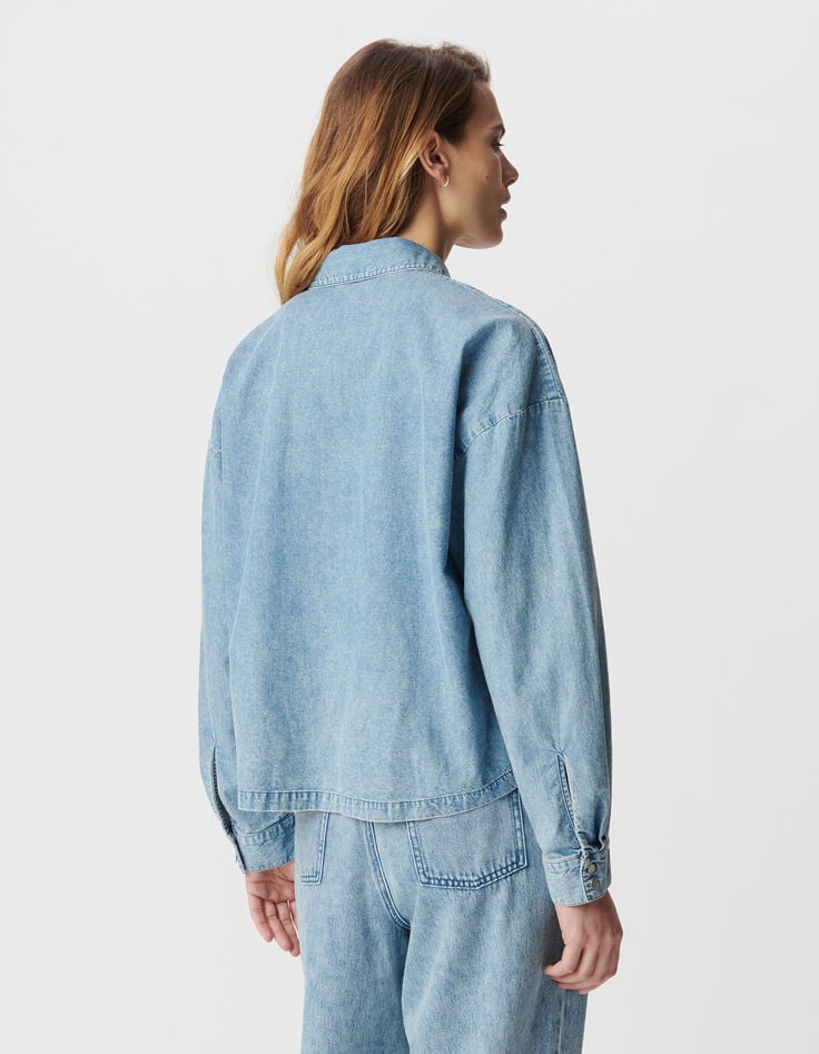 Ikks Chemise Manche Longue En Jean Bleu Coton Bio Loose Femme