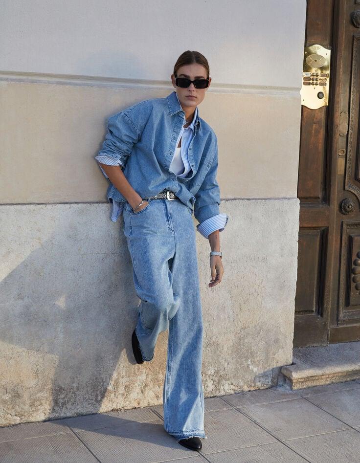 ikks Chemise manche longue en jean bleu coton bio loose Femme