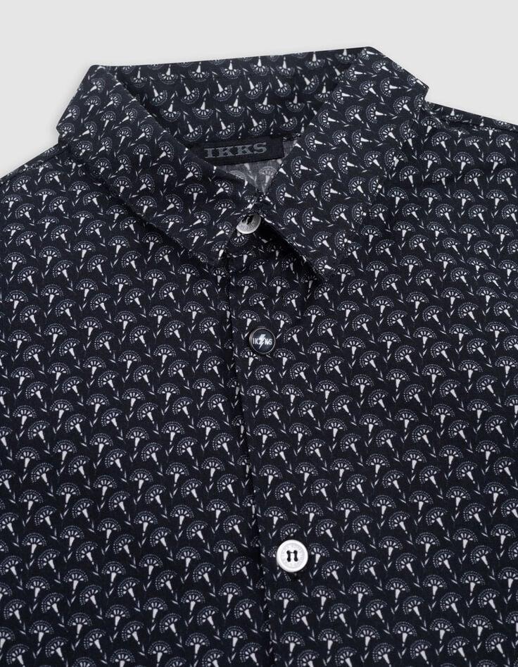 Ikks Chemise Noire Tissu Liberty Motif Fleurs Garçon