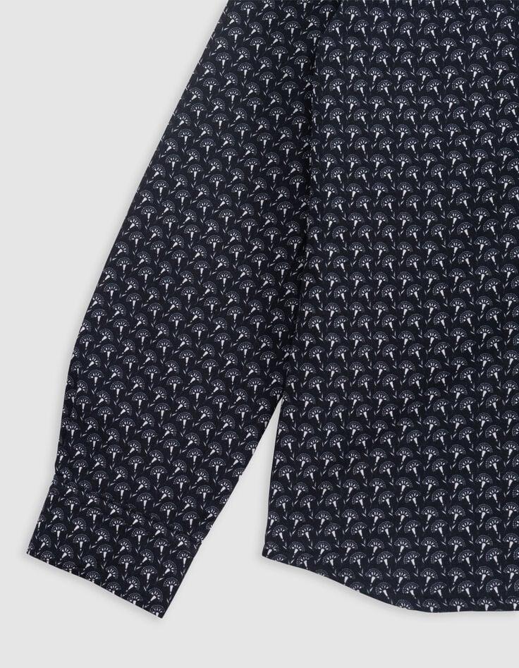 Ikks Chemise Noire Tissu Liberty Motif Fleurs Garçon