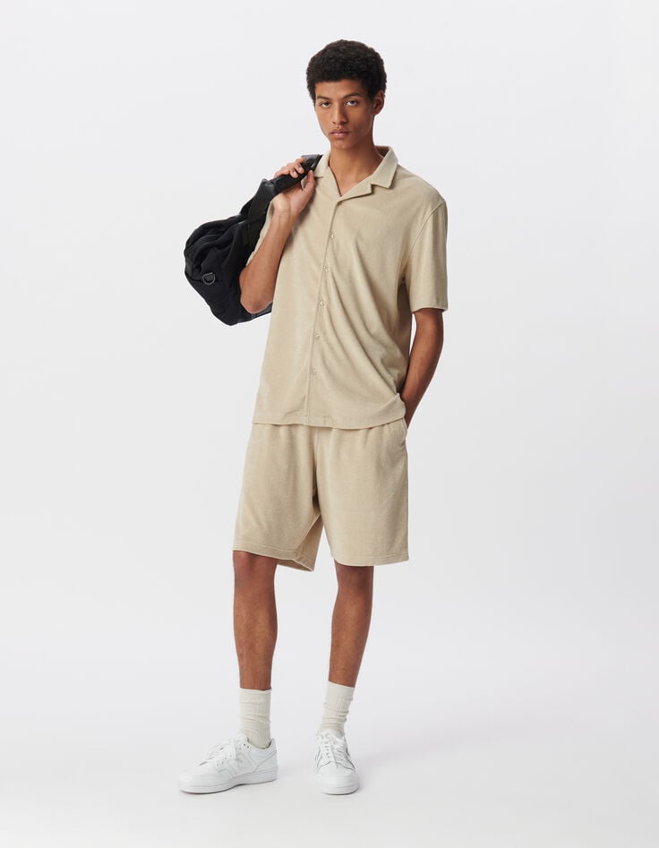 Ikks Chemise REGULAR Beige éponge Manches Courtes Homme