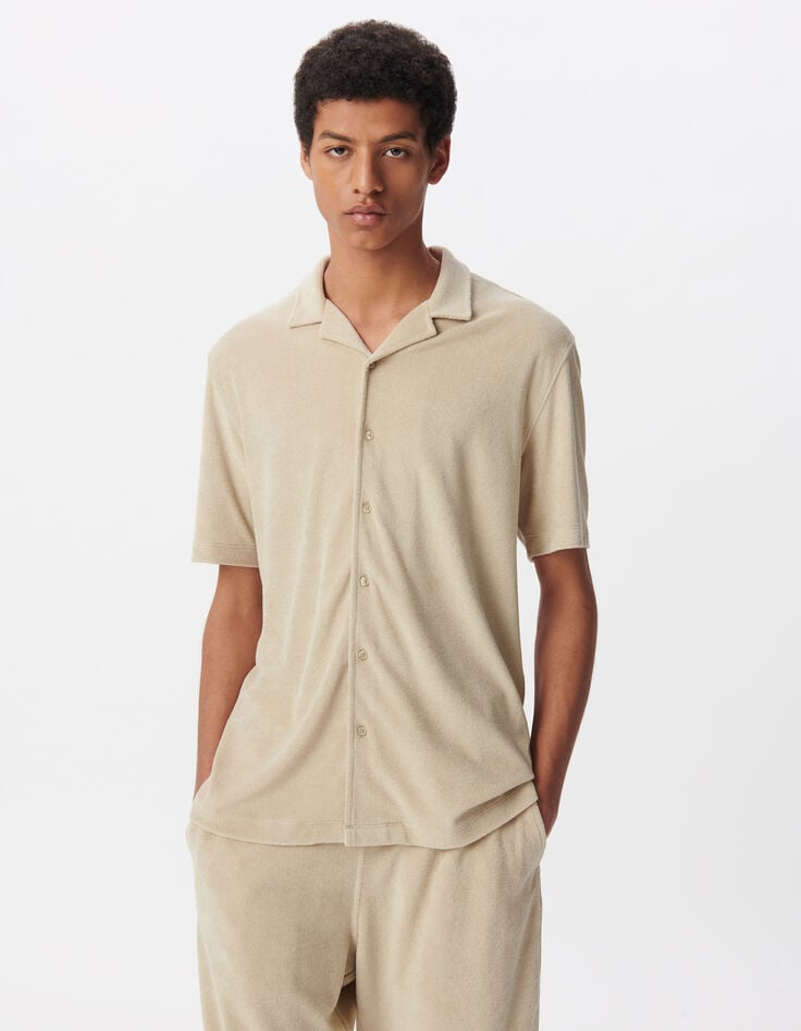 ikks Chemise REGULAR beige éponge manches courtes Homme