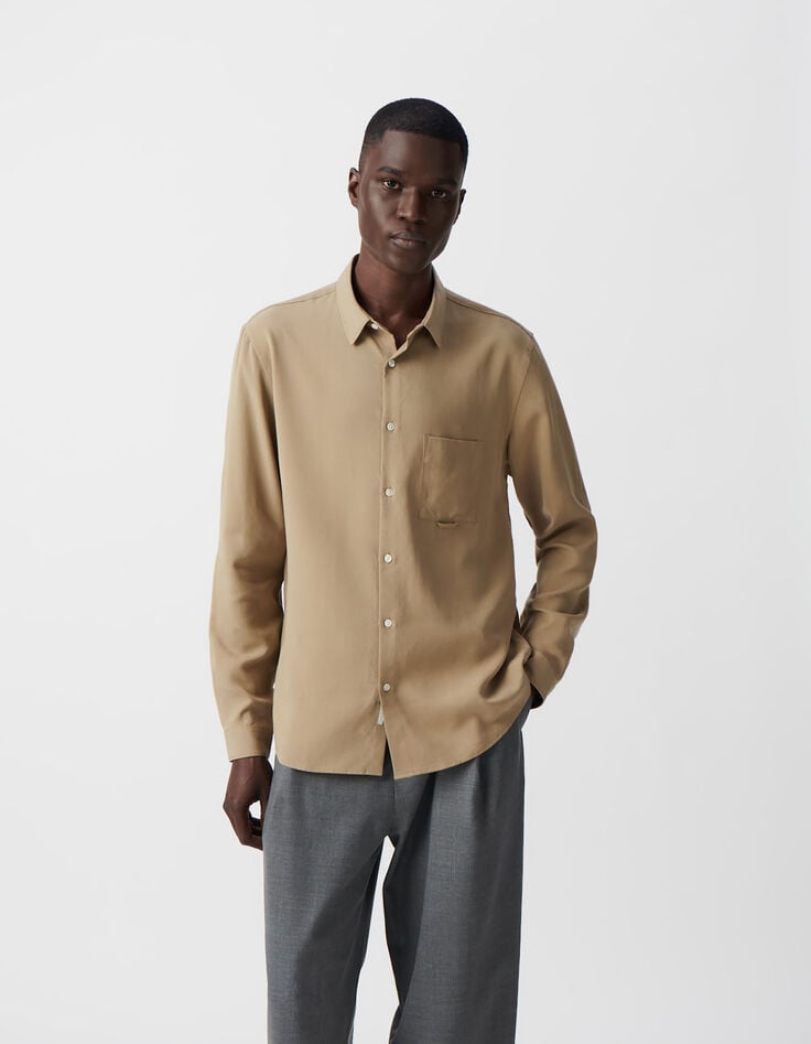 Ikks Chemise REGULAR Beige Lyocell® LENZING™ ECOVERO™ Homme