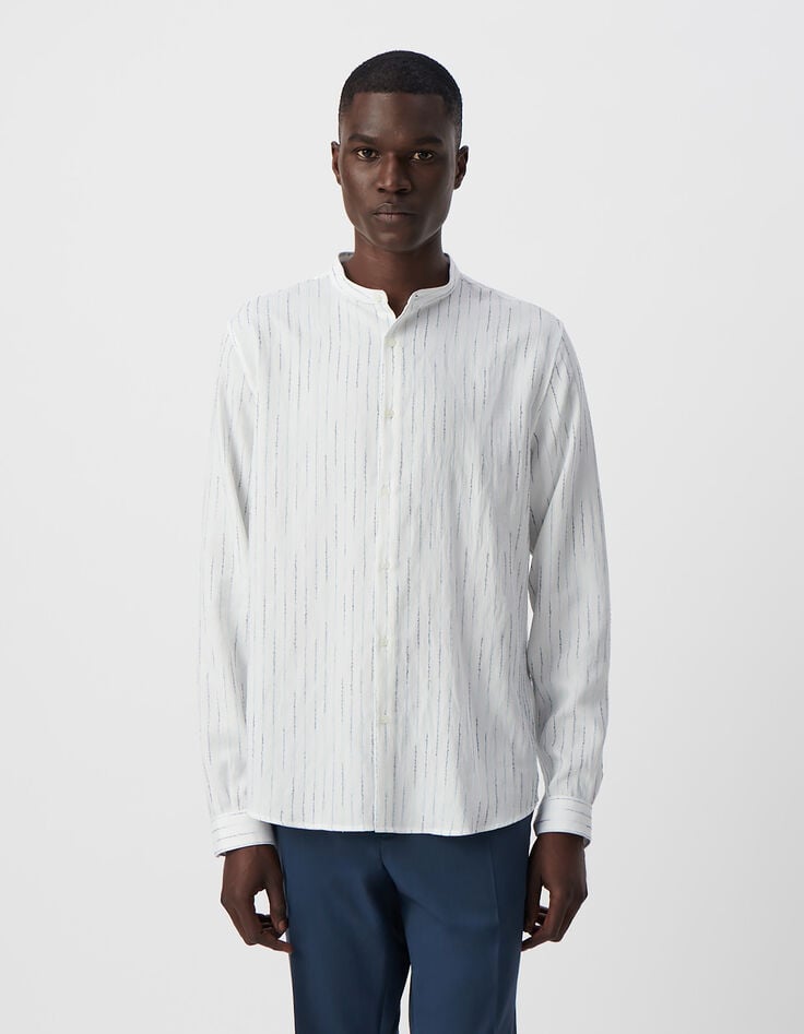 Ikks Chemise REGULAR Blanche Broderies Rayures Orage Homme