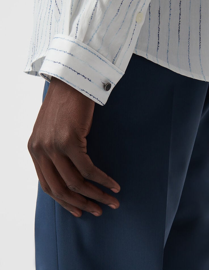 Ikks Chemise REGULAR Blanche Broderies Rayures Orage Homme