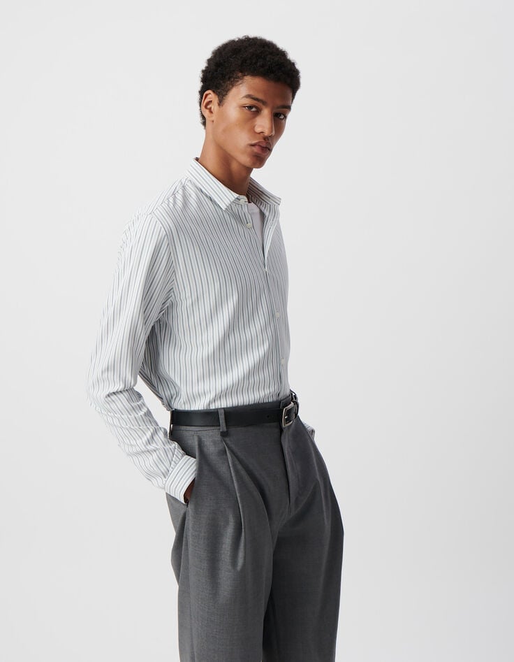 Ikks Chemise REGULAR Blanche Rayures Marine SEAWOOL® Homme