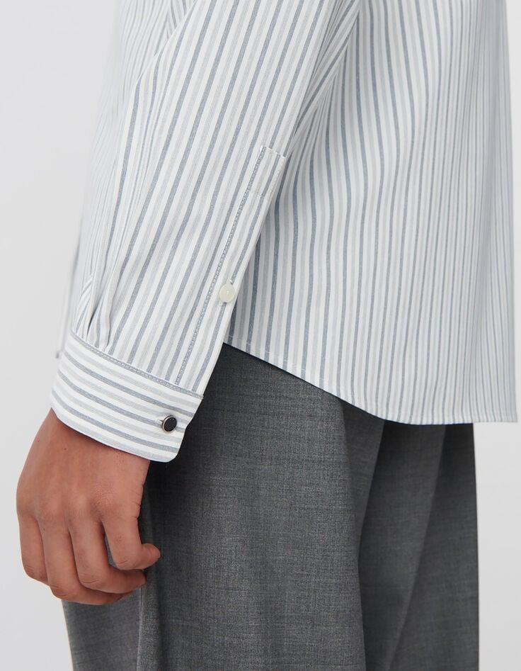 Ikks Chemise REGULAR Blanche Rayures Marine SEAWOOL® Homme