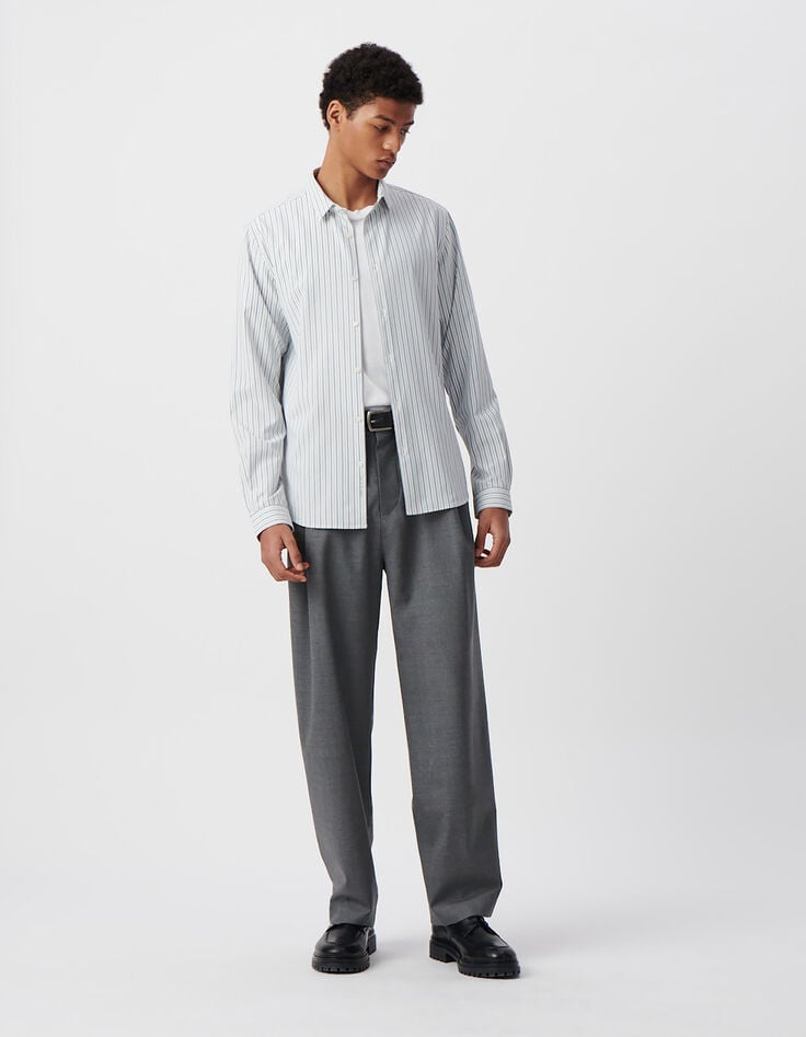 ikks Chemise REGULAR blanche rayures marine SEAWOOL® Homme