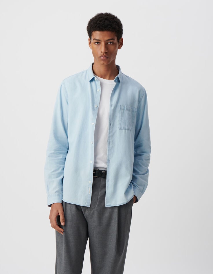 Ikks Chemise REGULAR Bleue Coton Et Lyocell® Homme