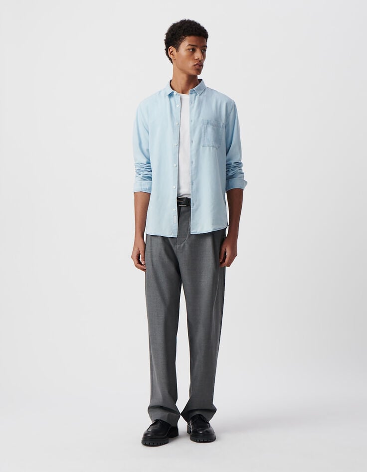 ikks Chemise REGULAR bleue coton et Lyocell® Homme