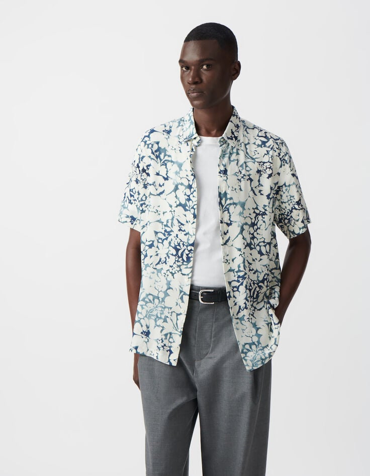 ikks Chemise REGULAR encre LENZING™ ECOVERO™ floral aquarellé Homme