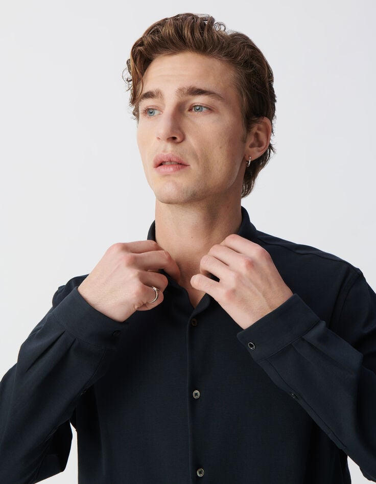 Ikks Chemise REGULAR Marine Manches Longues Interlock Homme