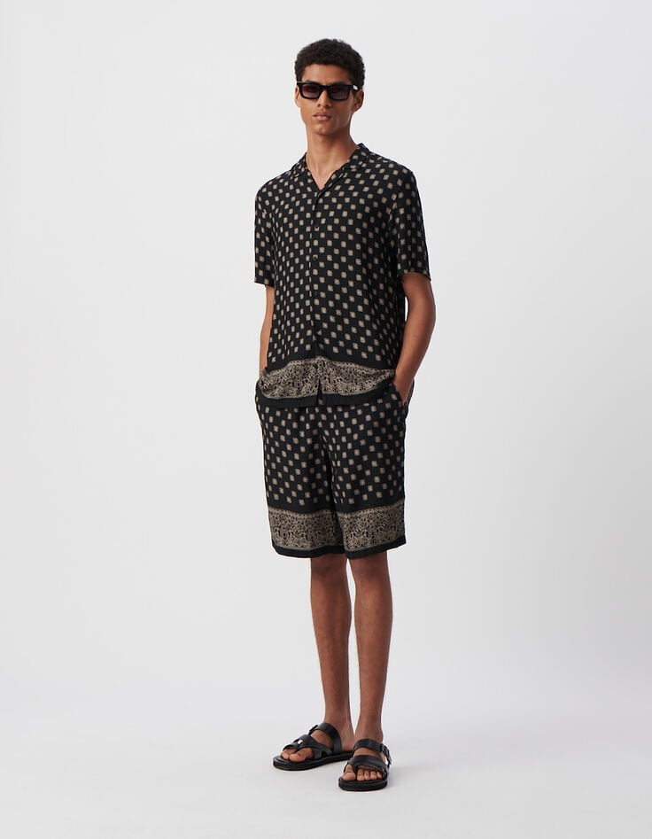 Ikks Chemise REGULAR Noire Imprimé Motifs Balinais Homme