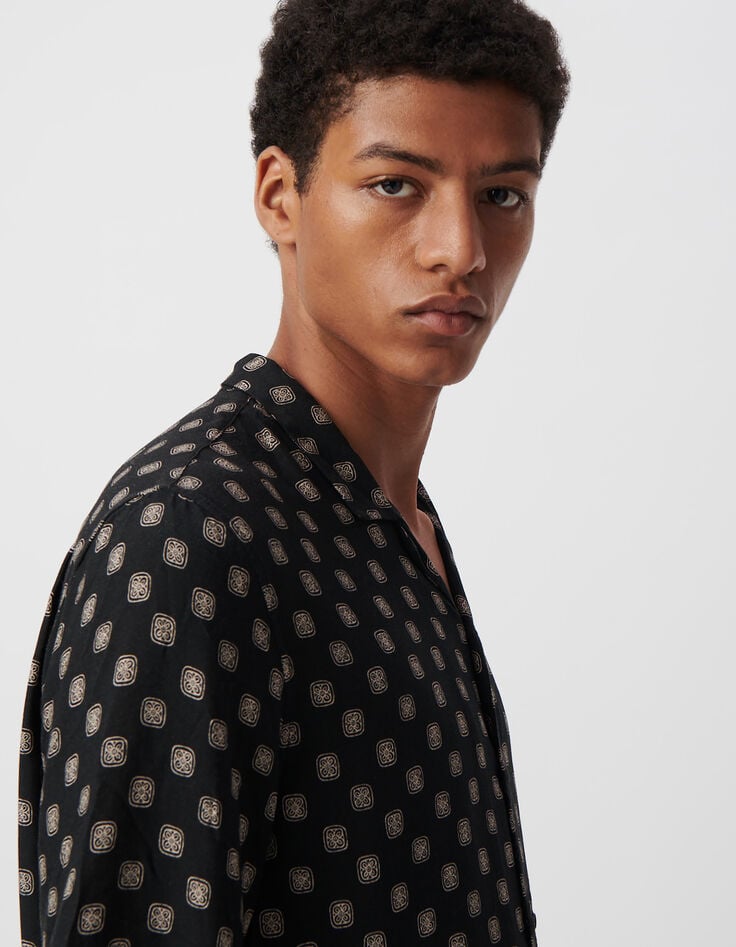 Ikks Chemise REGULAR Noire Imprimé Motifs Balinais Homme