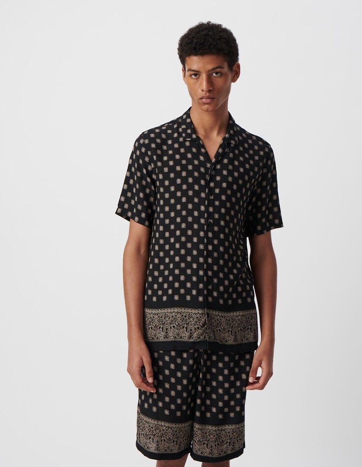 ikks Chemise REGULAR noire imprimé motifs balinais Homme