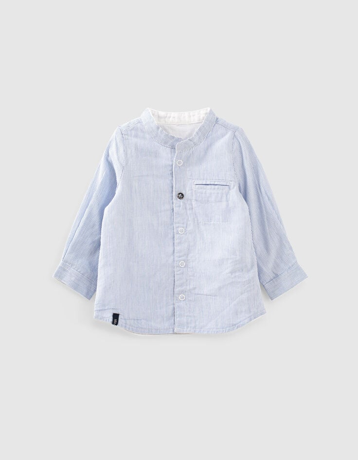 Ikks Chemise Réversible Blanc Bleu Rayé Coton Bio Bébé Garçon