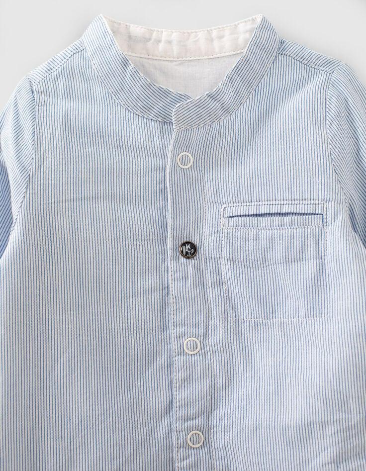 Ikks Chemise Réversible Blanc Bleu Rayé Coton Bio Bébé Garçon
